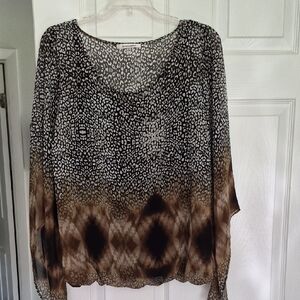 Lightweight Brown and Black Patterned Anel Sleeves & Tank Underlay Top 1X